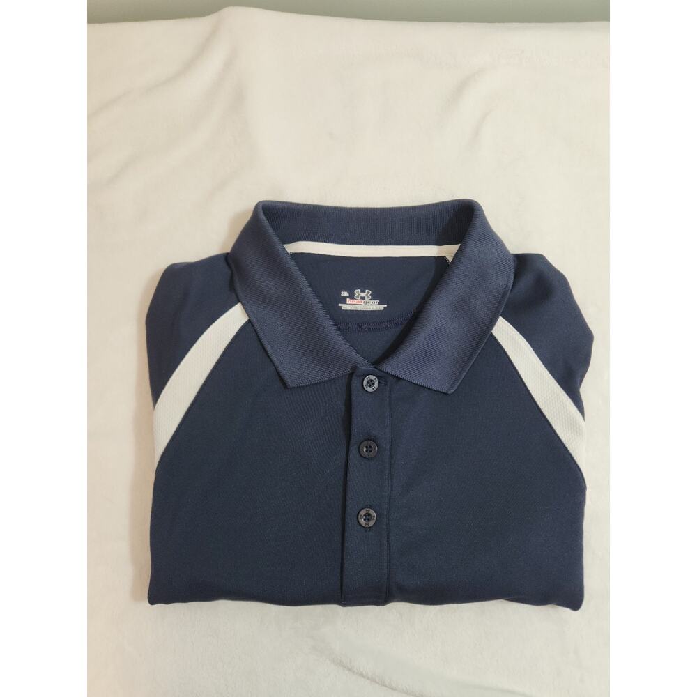 Under Armour Polo Shirt Mens XL Blue Heat Gear Short Sleeve Golf Loose